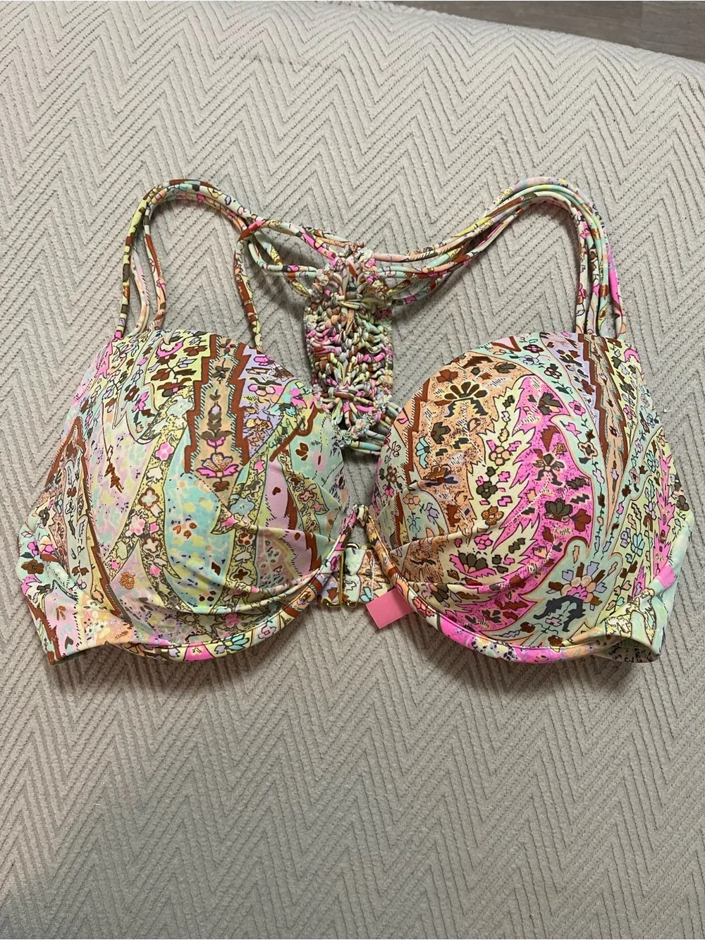 Victoria's Secret Paisley Bikini Top - Pink, Mint, Brown 32 DD copper shimmer